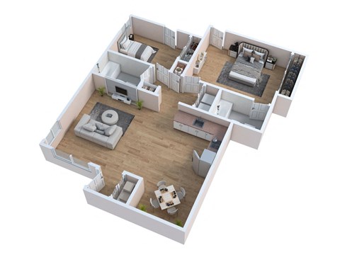 Floor plan for 2 beds, 2 baths, 1165 sqft